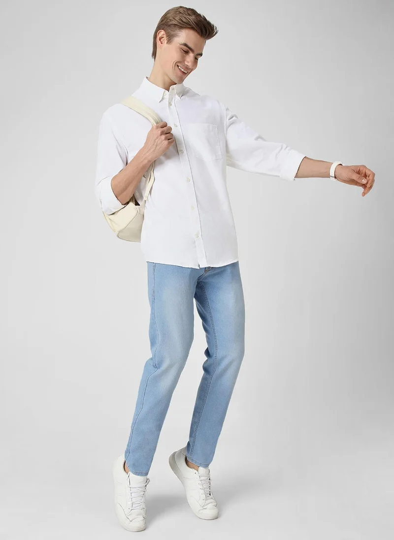 Urbano Fashion  Urbano Fashion Men's Ice Blue Slim Fit Washed Jeans Stretchable for Men | Best Price UAE